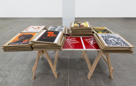 Andrea Bowers, Work Table with Feminist Political Graphics, 2016